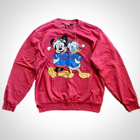 Disney Tops - Disney Mickey Donald Naughty Nice Red Holiday Sweatshirt Womens Large